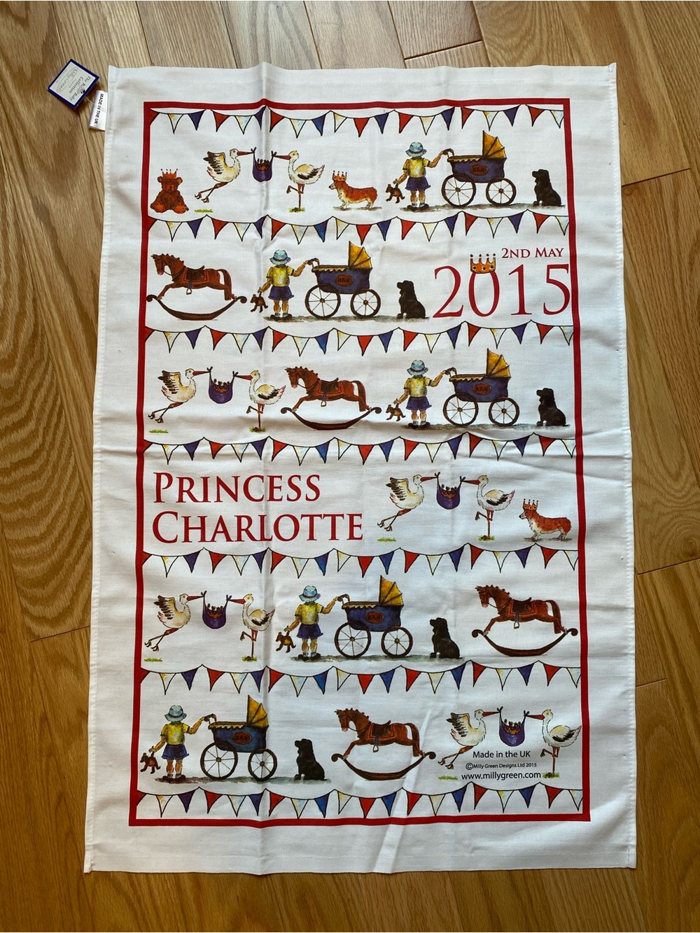 Milly Green Princess Charlotte Royal Baby 2015 Tea Towel Made in UK NWT
